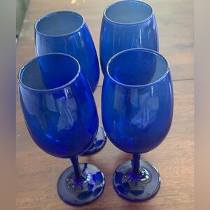 Set of 4 Cobalt Blue Stemmed Wine Glasses 8 inch